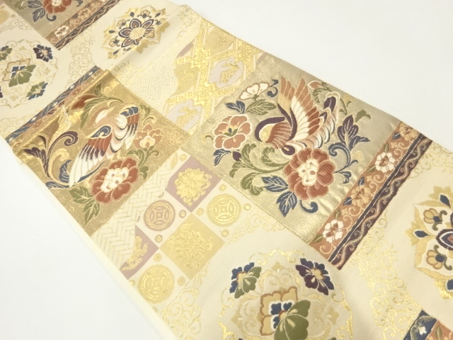 JAPANESE FUKURO OBI / WOVEN FLOWER & BIRD